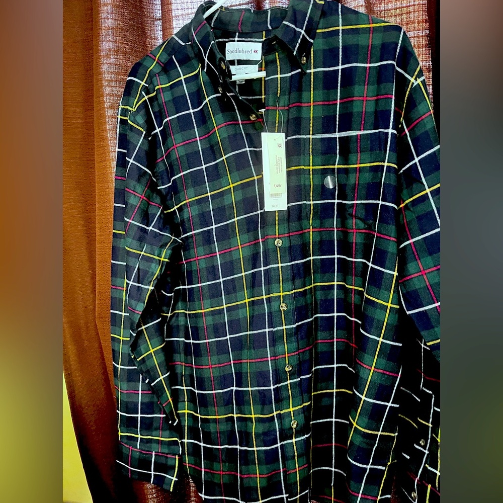 Belk Green and Blue Casual Button Down Shirt